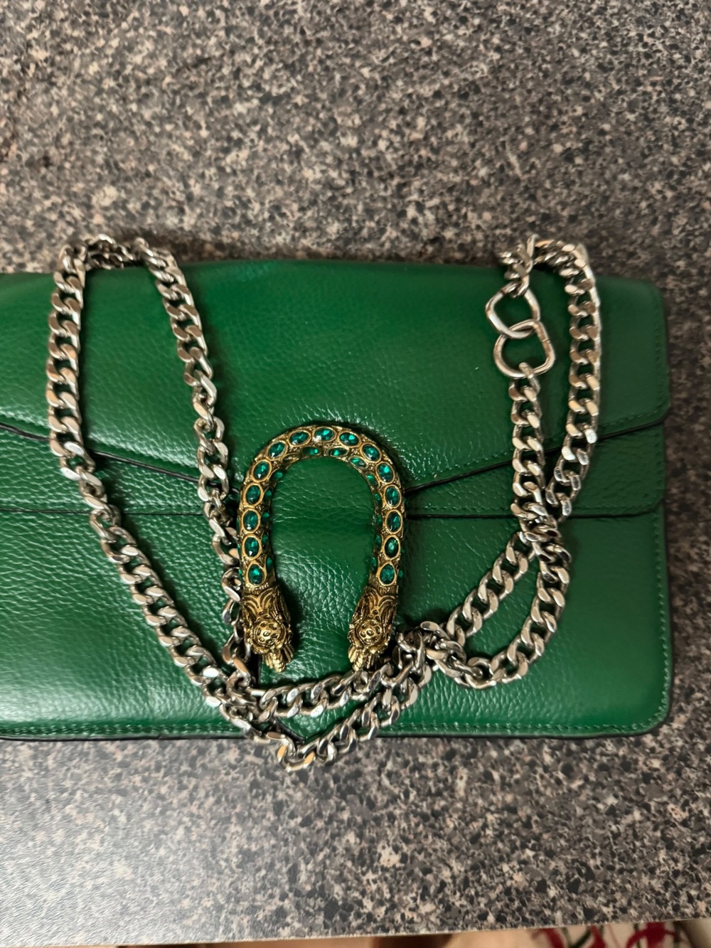 Gucci Green Leather Shoulder Bag with Gold-Tone Jeweled Horsebit